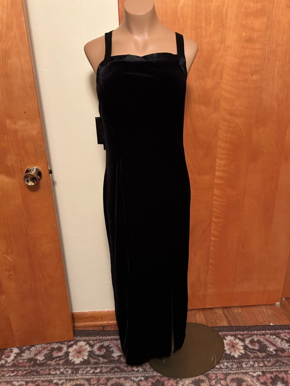 CDC Black Velvet Maxi Dress with Square Neckline